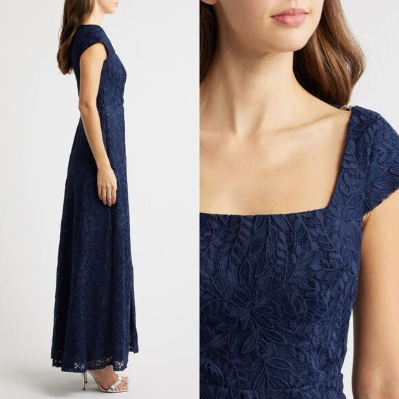 Kay Unger Claudia Pleated Lace Gown Size 8 $398 - Picture 2 of 8